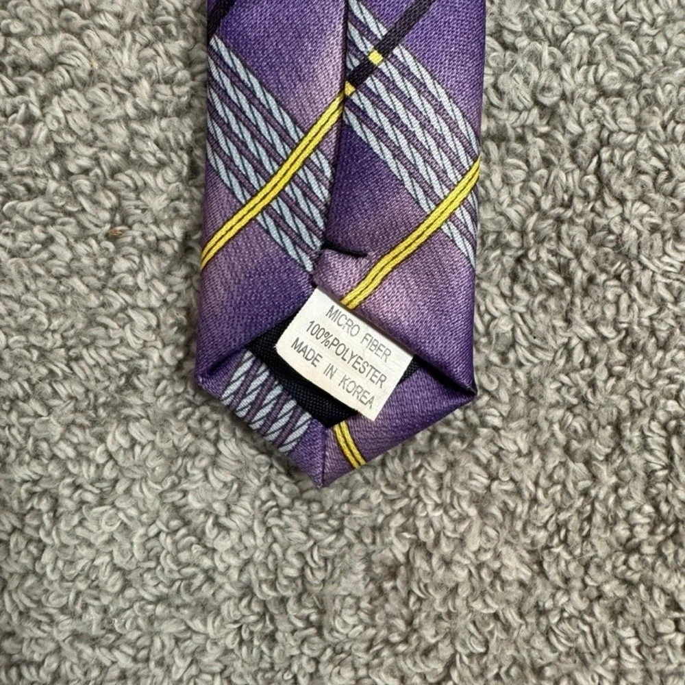 L'art D'espace Italy Mode Mens Purple Plaid Microfiber Necktie Yellow Accents